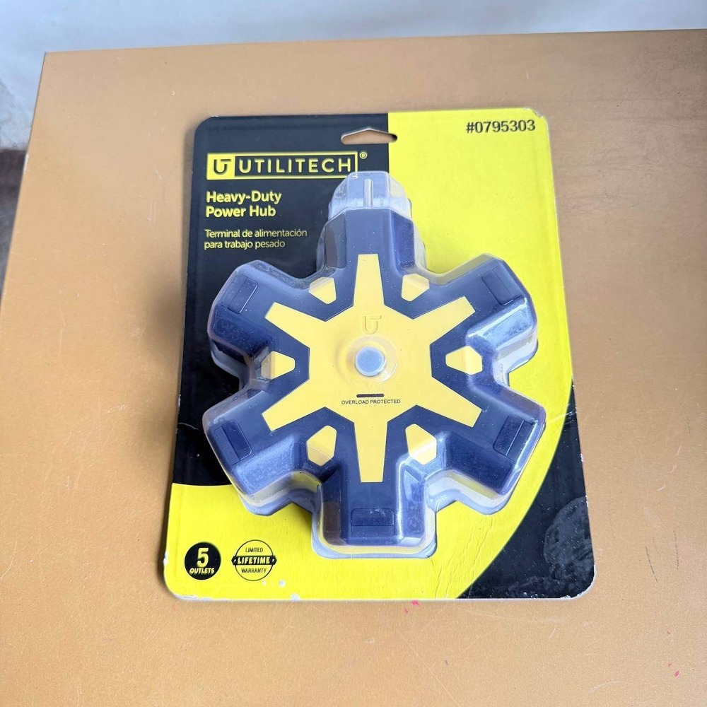 Utilitech Heavy-Duty 5-Outlet Power Hub 0795303 Star Adapter Yellow Black NIP